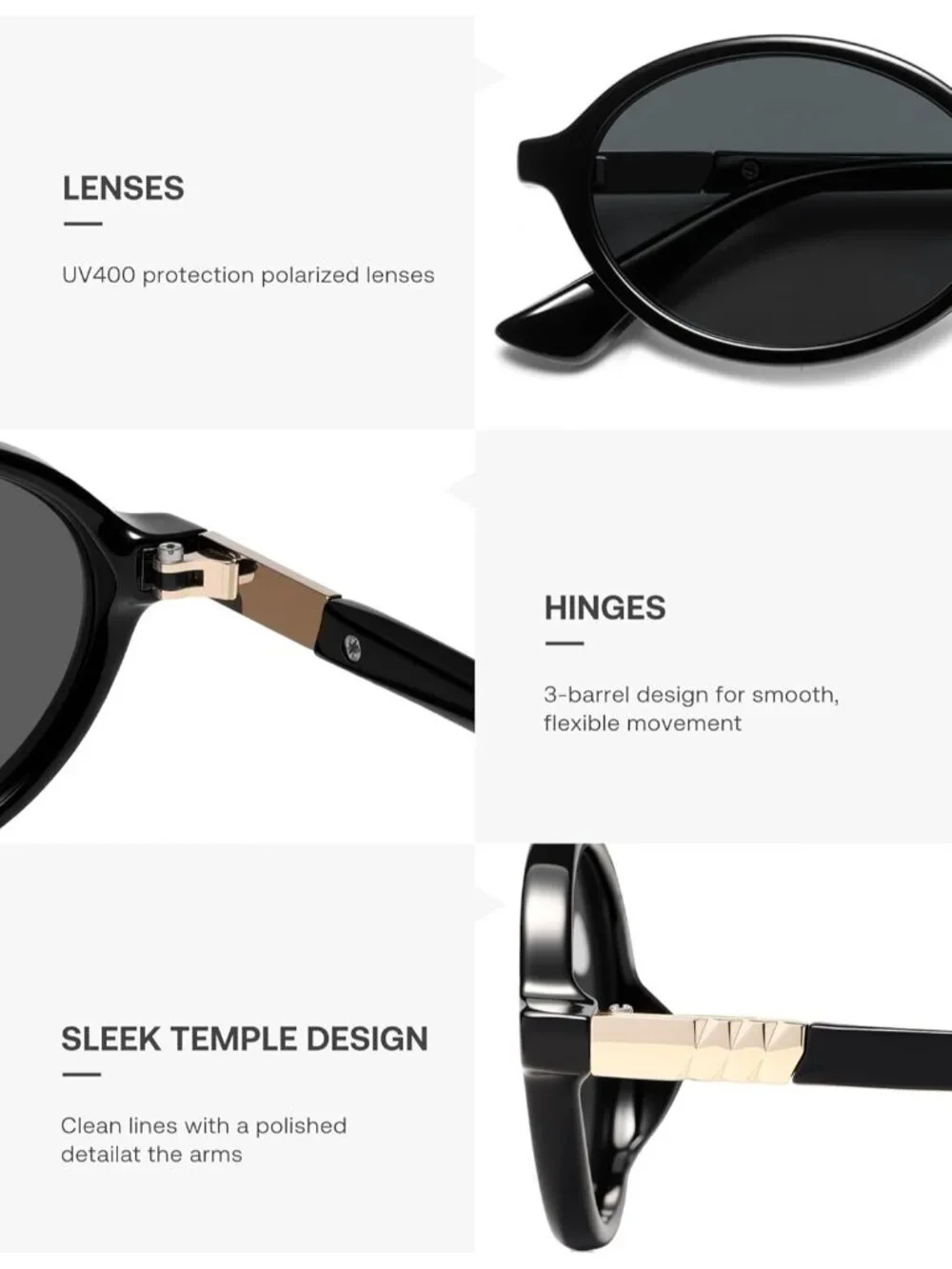 SOJOS Women's Black Grey Polarized Retro Oval Sunglasses Vintage Trendy Designer